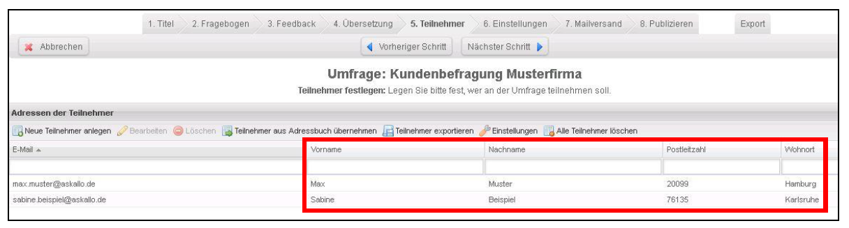 Screenshot Zusatzdaten anlegen