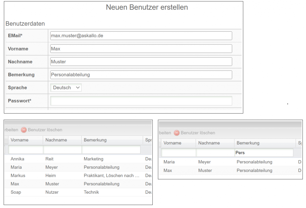 Updates Benutzer Bemerkung