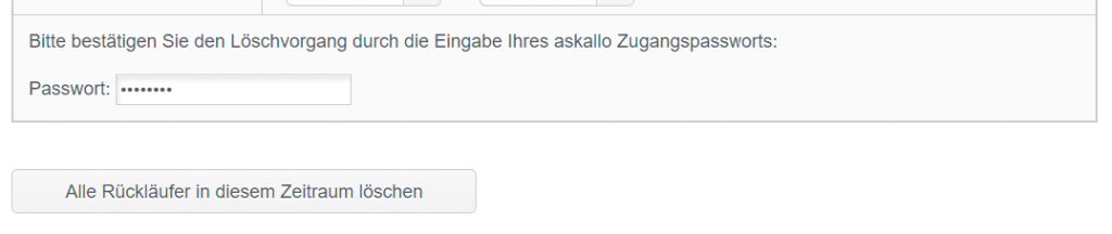 Rückläufer löschen Passwort eingegeben