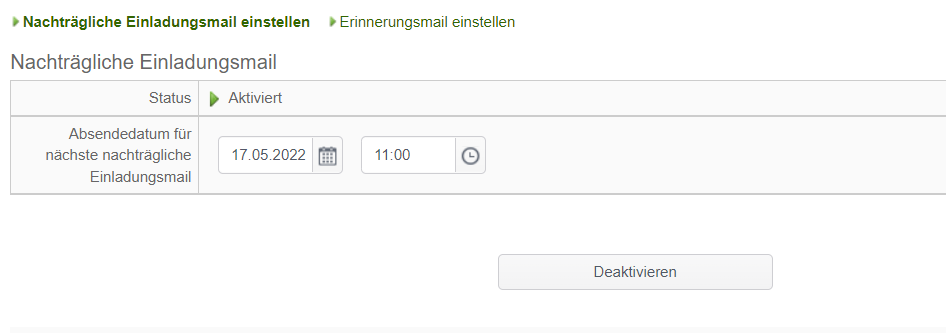 Nachträgliche Einladungsmail ist aktiviert