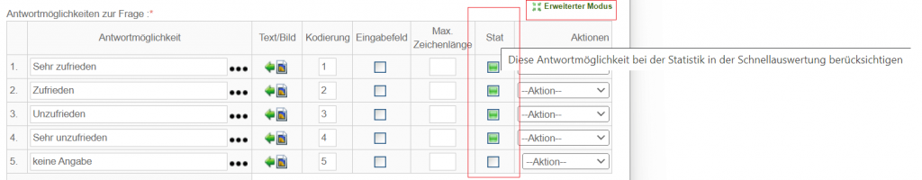 Die Einstellung "Stat" im Frageneditor