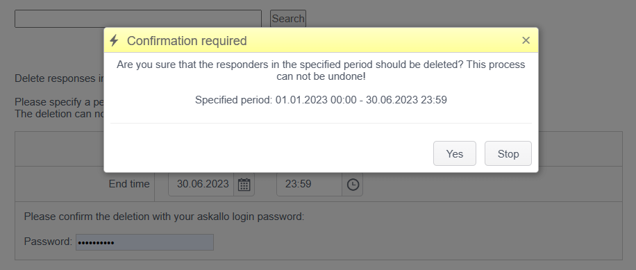 Dialog showing the confirmation needed to delete responders
